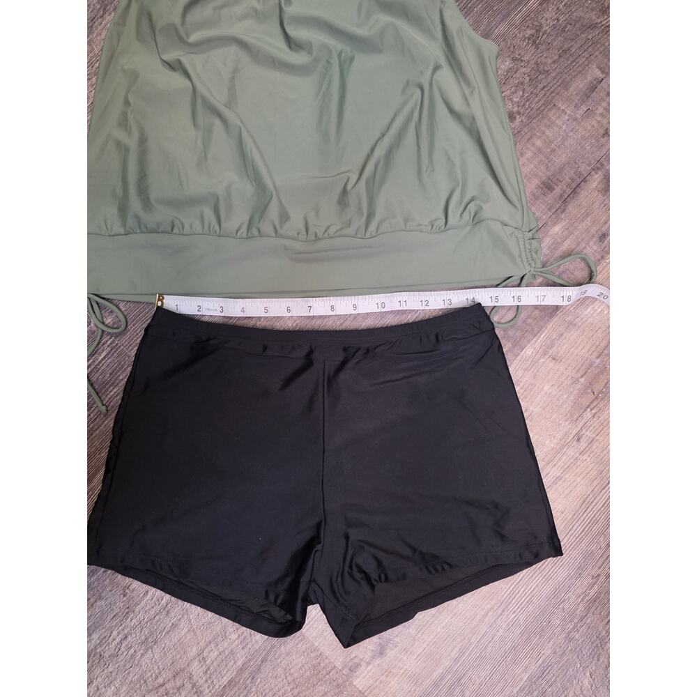 Holipick Size XL Tankini Swimsuit 2 Piece Olive Green Striped Strappy Back NWT - Picture 2 of 8